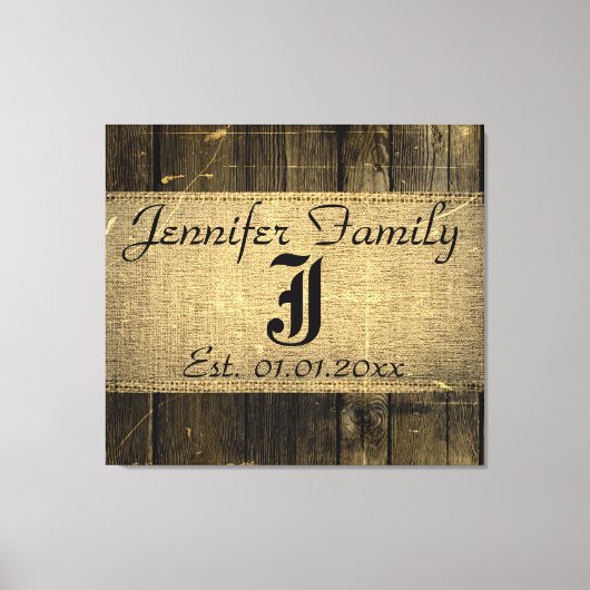 ヴィンテージウッドルック素朴バーラップモノグラム キャンバスプリント (正面)