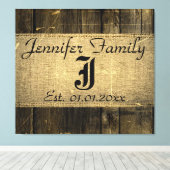 ヴィンテージウッドルック素朴バーラップモノグラム キャンバスプリント (インサイチュ (ウッドフロア))