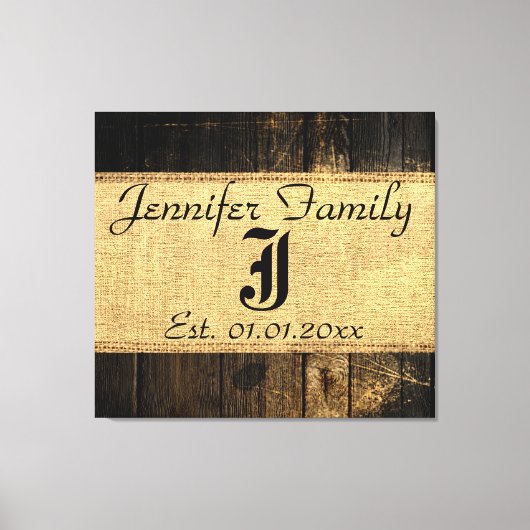 ヴィンテージウッドルック素朴バーラップモノグラム#3 キャンバスプリント (正面)