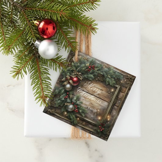 ヴィンテージウッドレッドベリーとホリークリスマス フェイバータグ