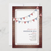 ヴィンテージウッドレッドホワイト＆ブルーバンティング 7月4日 招待状 (正面)
