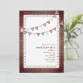 ヴィンテージウッドレッドホワイト＆ブルーバンティング 7月4日 招待状 (スタンド正面)