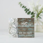 ヴィンテージウッドレースの国の結婚式の日付を保存 案内ポストカード (スタンド正面)