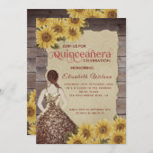 ヴィンテージウッド破れた紙ヒマワリQuinceanera 招待状 (正面/裏面)