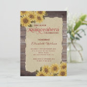 ヴィンテージウッド破れた紙ヒマワリQuinceanera 招待状 (スタンド正面)