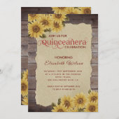 ヴィンテージウッド破れた紙ヒマワリQuinceanera 招待状 (正面/裏面)