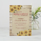 ヴィンテージウッド破れた紙ヒマワリQuinceanera 招待状 (スタンド正面)