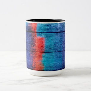 ヴィンテージウッド絵画抽象芸術#11 ツートーンマグカップ