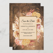 ヴィンテージウッド&ウォーターカラーカラフルパステルフラワー セーブザデート (正面/裏面)