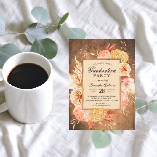 ヴィンテージウッド&ウォーターカラーカラフルパステルフラワー 招待状