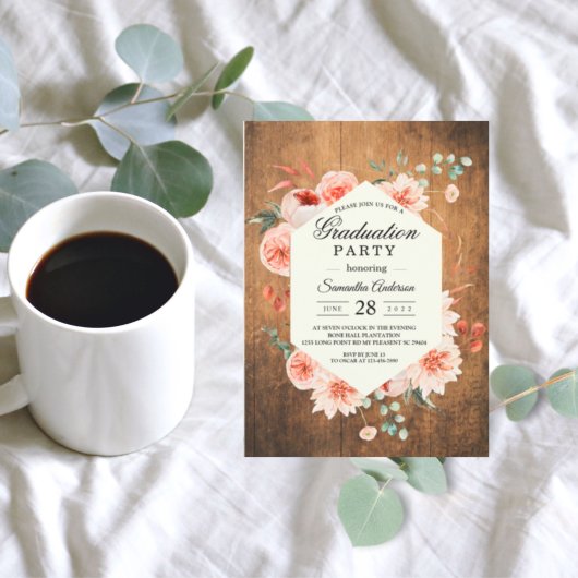 ヴィンテージウッド&ウォーターカラーパステルフラワーインベイション 招待状