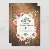 ヴィンテージウッド&ウォーターカラーパステルフラワーインベイション 招待状 (正面/裏面)