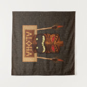 ヴィンテージウッド ティキ & トーチ アロハ ルアウ 背景 タペストリー (正面(横))