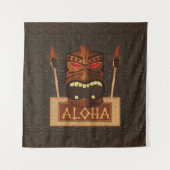 ヴィンテージウッド ティキ & トーチ アロハ ルアウ 背景 タペストリー (正面)