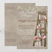 ヴィンテージウッド フローラル ラダー ブライダルシャワー 招待状 (正面/裏面)