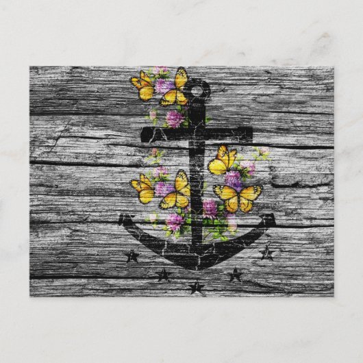 ヴィンテージウッド&ブラックいかりとイエローバタフライ ポストカード (正面)