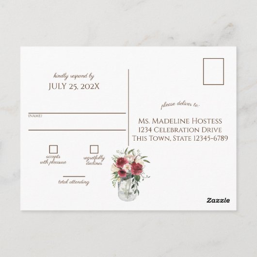 ヴィンテージウッド&ライツジャールバーガンディフローラRSVP ポストカード (裏面)