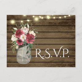 ヴィンテージウッド&ライトジャールバーガンディフローラRSVP P ポストカード
