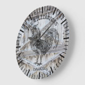 ヴィンテージウッ素朴ドファミリー名ファームルースター ラージ壁時計 (傾斜)