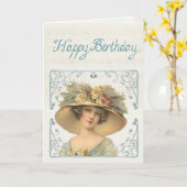 ヴィンテージウビクトリアンーマンハッピーバースデー カード (黄色い花)