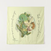 ヴィンテージウミガメと引用文で泳ぐ人魚 タペストリー (正面(横))