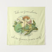 ヴィンテージウミガメと引用文で泳ぐ人魚 タペストリー (正面)