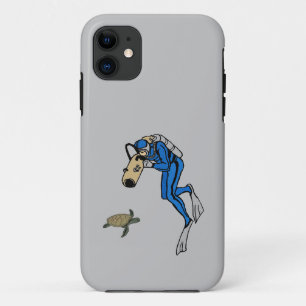 ヴィンテージウミガメを撮影したスキューバダイバー iPhone 11 ケース