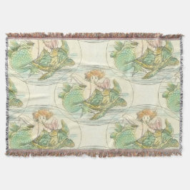 ヴィンテージウミガメ模様航海のの人魚 スローブランケット