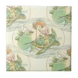 ヴィンテージウミガメ模様航海のの人魚 タイル