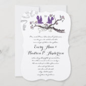 ヴィンテージウメの鳥黄色と紫の結婚式の招待 招待状 (正面)