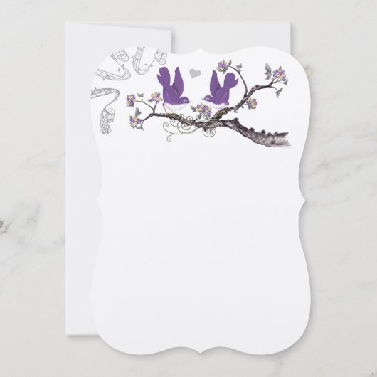 ヴィンテージウメの鳥黄色と紫の結婚式の招待 招待状 (裏面)