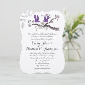 ヴィンテージウメの鳥黄色と紫の結婚式の招待 招待状 (スタンド正面)