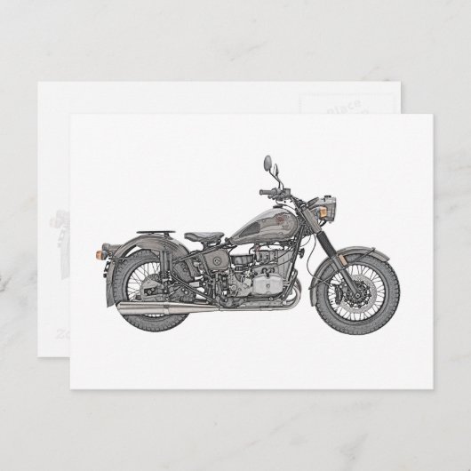 ヴィンテージウラルバイクアンティークバイクスケッチ ポストカード (正面/裏面)