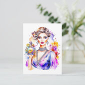 ヴィンテージウーマンと香水ボトル ポストカード (スタンド正面)