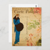 ヴィンテージウーマンインラストパリファッション ポストカード (正面/裏面)