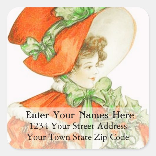 ヴィンテージウーマンインレッドハット住所 シール (正面)