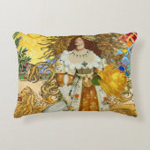 ヴィンテージウーマンゴールデンサン：レオ〔占星術の〕十二宮図コラージアート アクセントクッション (正面)