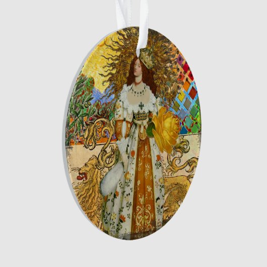 ヴィンテージウーマンゴールデンサン：レオ〔占星術の〕十二宮図コラージアート オーナメント (正面)