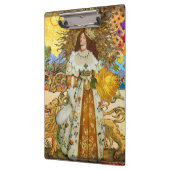 ヴィンテージウーマンゴールデンサン:レオ〔占星術の〕十二宮図コラージアート クリップボード (左)