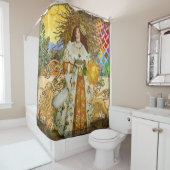 ヴィンテージウーマンゴールデンサン：レオ〔占星術の〕十二宮図コラージアート シャワーカーテン (インサイチュ)
