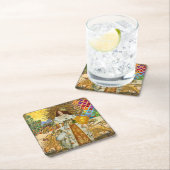 ヴィンテージウーマンゴールデンサン：レオ〔占星術の〕十二宮図コラージアート スクエアペーパーコースター (インサイチュ)