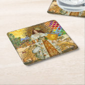 ヴィンテージウーマンゴールデンサン：レオ〔占星術の〕十二宮図コラージアート スクエアペーパーコースター (アングル)