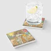 ヴィンテージウーマンゴールデンサン:レオ〔占星術の〕十二宮図コラージアート ストーンコースター (横)