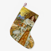 ヴィンテージウーマンゴールデンサン：レオ〔占星術の〕十二宮図コラージアート スモールクリスマスストッキング (正面 (吊り時))