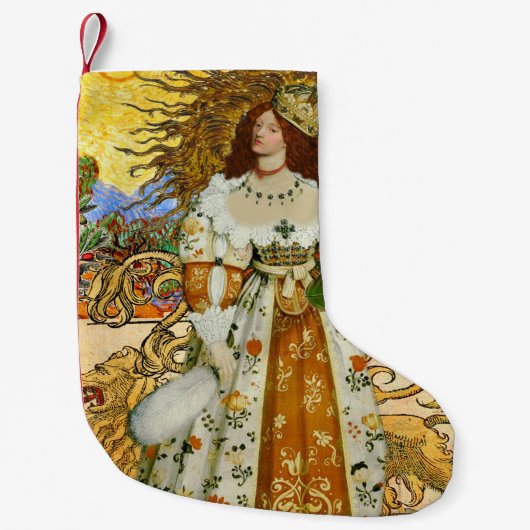 ヴィンテージウーマンゴールデンサン：レオ〔占星術の〕十二宮図コラージアート スモールクリスマスストッキング (正面)