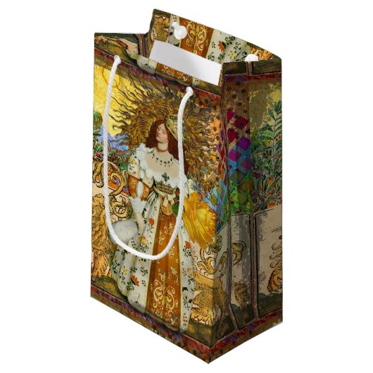 ヴィンテージウーマンゴールデンサン：レオ〔占星術の〕十二宮図コラージアート スモールペーパーバッグ (正面アングル)