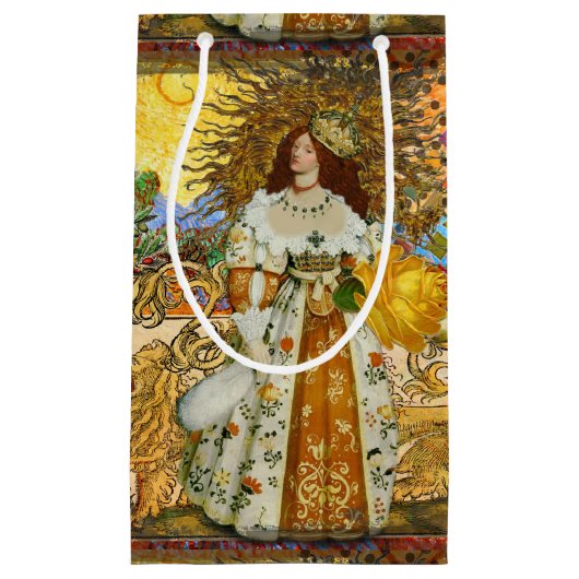 ヴィンテージウーマンゴールデンサン：レオ〔占星術の〕十二宮図コラージアート スモールペーパーバッグ (正面)