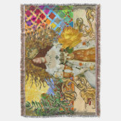 ヴィンテージウーマンゴールデンサン：レオ〔占星術の〕十二宮図コラージアート スローブランケット (正面縦)