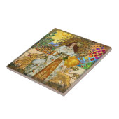 ヴィンテージウーマンゴールデンサン:レオ〔占星術の〕十二宮図コラージアート タイル (側面)