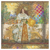 ヴィンテージウーマンゴールデンサン：レオ〔占星術の〕十二宮図コラージアート ファブリック (クローズアップ)